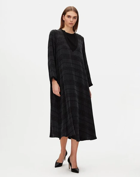 T25Y-4088 MISSDALIDA V YAKA JAKARLI CUPRO ELBİSE - Resim 6