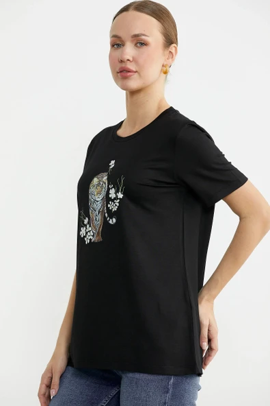 25Y2231-60081 SEMENTA HAYVAN FİGÜR BASKILI TSHIRT - Resim 6
