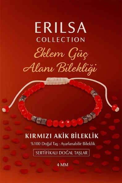 Sertifikalı Eklem Güç Alanı Bilekliği - Kırmızı Akik Terahertz Doğal Taş 4 mm ürün görseli