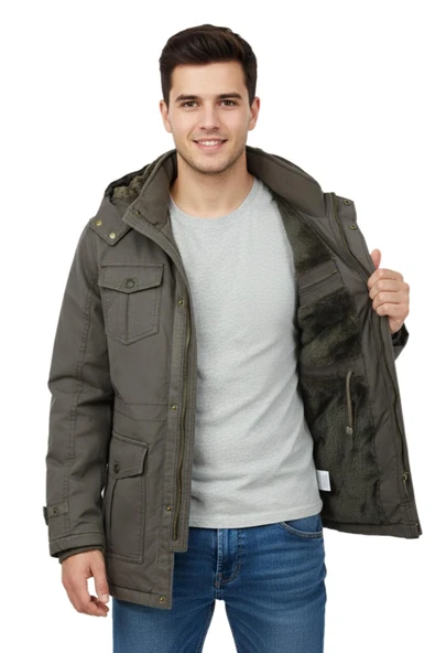 Erkek Spor Kanvas Kapüşonlu Parka M2665 BGL-ST04959 - Resim 6