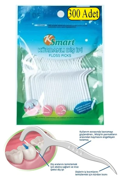 Kürdanlı Diş İpi 300 lü 1 Paket Kürdanlı Diş İpi Kürdanı Derinlemesine Diş Arası Temizlik Plak ve Tartar Karşıtı Diş Eti ürün görseli