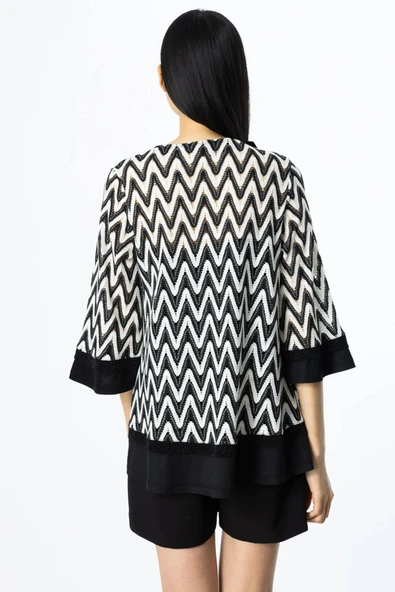 51464 ONTEKS ZİGZAK DESENLİ KOLLARI VE ETEK UCU SİYAH DETAYLI TUNİK - Resim 7