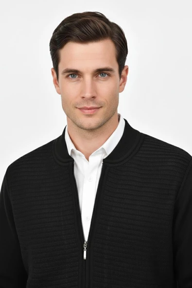 Erkek Hakim Yaka Astarlı Triko Fermuarlı Mont BGL-ST04831 - Resim 6