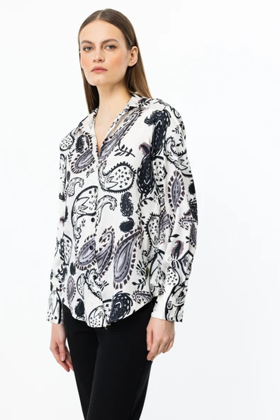 54407 ONTEKS DESENLİ SATEN GÖMLEK - Resim 9