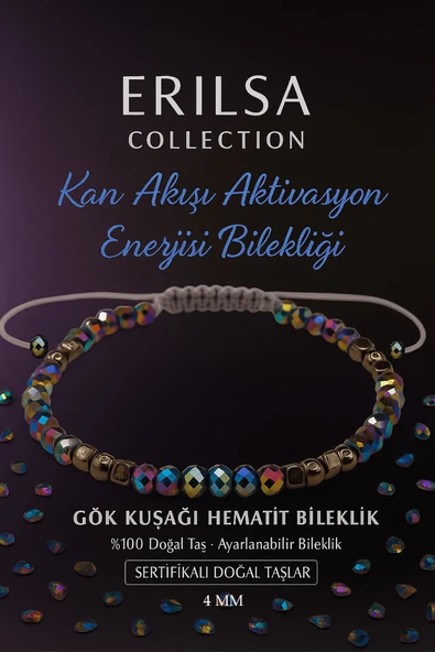 Sertifikalı Kan Akışı Aktivasyon Enerji Dengesi Bilekliği - Gökkuşağı Hematit Terahertz Taşı 4mm ürün görseli
