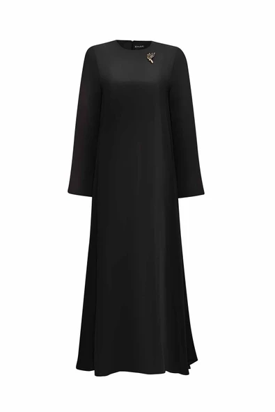 T25Y-4042 MISSDALIDA BROŞ DETAYLI A KESİM CUPROO ELBİSE - Resim 5