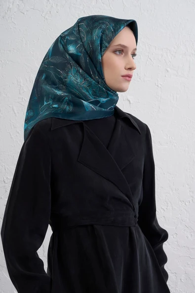 Çiçek Desenli Twill İpek Eşarp -2025/2026 -9409D ürün görseli 1