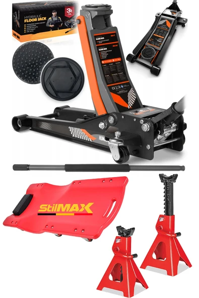 3Ton Çift Piston Kriko ve Sehpa Seti – Güçlü, Düşük Profil ve Garaj Kullanımı İçin Tamirci Kızağı - Resim 2