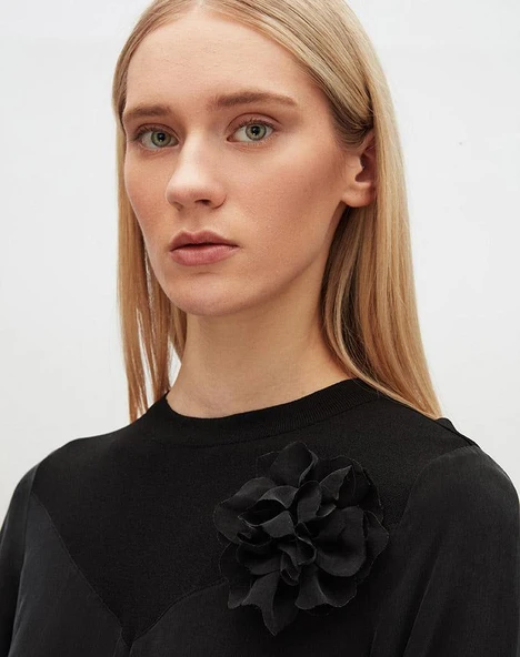 T25Y-4021 MISSDALIDA BİS. YAKALI ÇİÇEK BROŞLU CCUORO ELBİSE - Resim 5