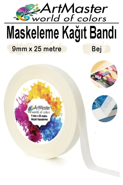 Kağıt Bant Maskeleme Bandı 9 mm 25 Metre 1 Adet Boya Bantı Maskeleme Kağıt Bant Duvar Yağlı Boya Badana Genel Amaçlı ürün görseli