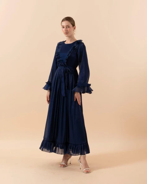 3059 STİLİFE KOL VOLAN ABİYE ELBİSE - Resim 11