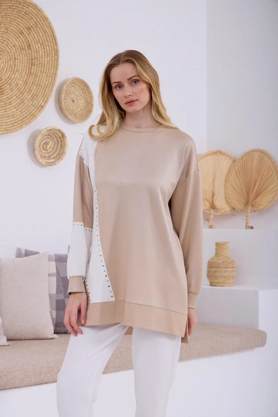 MB21.307 MOODBASİC KENDİNDEN SİMLİ MODAL TUNİK ürün görseli 1