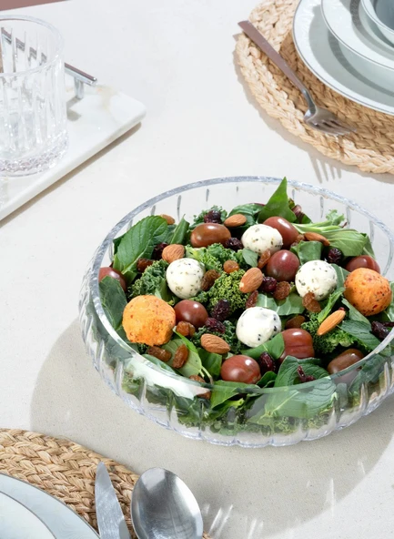 Cam salata kasesi - 21 cm orta sunum kasesi - 2 li çok amaçlı kase meyvelik - Resim 2