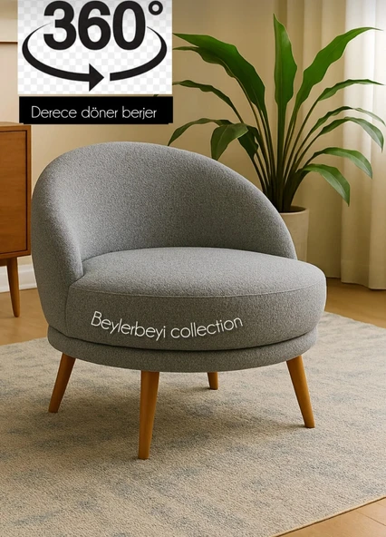 360 derece dönen Lüks koltuk gri renk ürün görseli