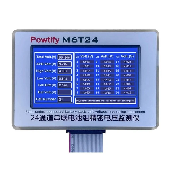 Powtify M6T24 24S Kanallı Yüksek Hassasiyetli Lityum Batarya Gerçek Zamanlı Voltaj Analizörü ürün görseli