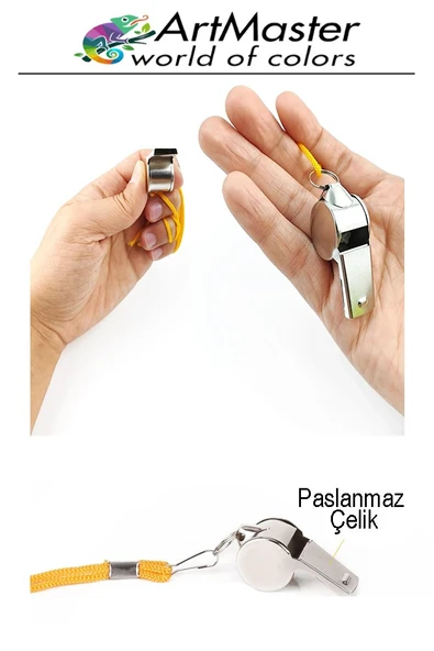 Metal Düdük 6 Adet İpli Paslanmaz Metal Kaliteli Deprem Düdügü Hakem Bekçi Can Kurtaran Düdük Yüksek Desibeli - Resim 5