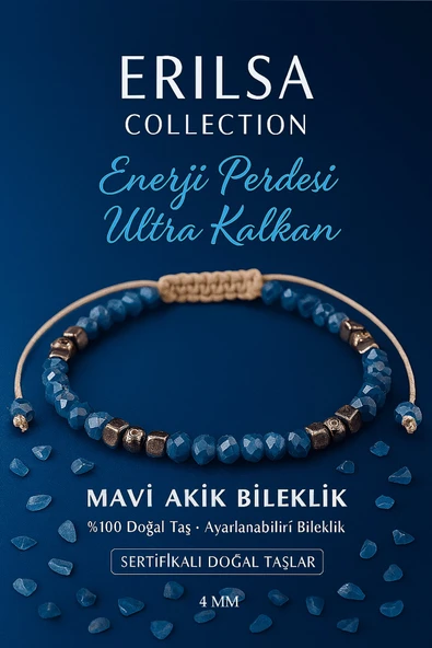 Sertifikalı Enerji Perdesi Ultra Kalkan Bilekliği - Mavi Akik Terahertz Doğal Taş 4 mm ürün görseli