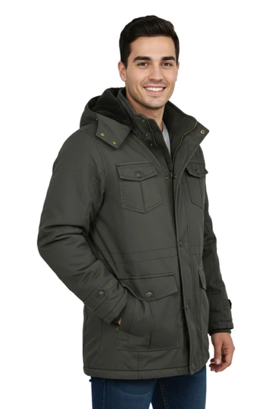 Erkek Spor Kanvas Kapüşonlu Parka M2665 BGL-ST04959 - Resim 7