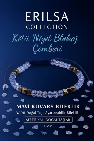 Sertifikalı Kötü Niyet Blokaj Bilekliği – Mavi Kuvars Terahertz Doğal Taş İnce Model ürün görseli