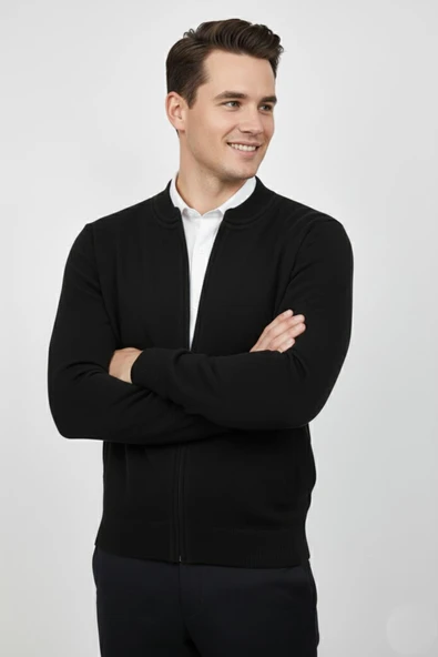 Erkek Hakim Yaka Astarlı Triko Fermuarlı Mont BGL-ST04832 - Resim 4