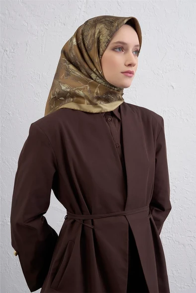 Çiçek Desenli Twill İpek Eşarp -2025/2026 -9409D - Resim 5