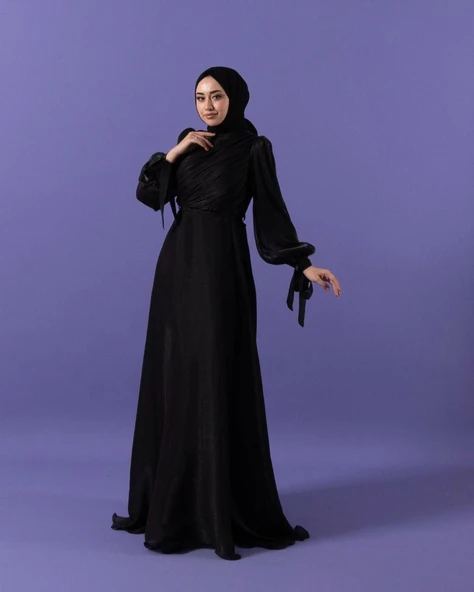 3023 STİLİFE GÖĞÜS DRAPE ELBİSE - Resim 8