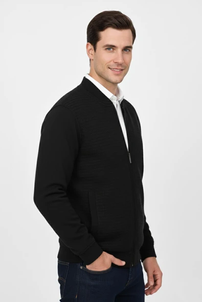 Erkek Hakim Yaka Astarlı Triko Fermuarlı Mont BGL-ST04831 - Resim 4