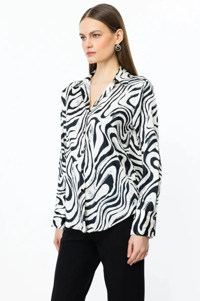 54407 ONTEKS DESENLİ SATEN GÖMLEK - Resim 7