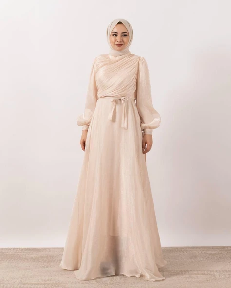 3023 STİLİFE GÖĞÜS DRAPE ELBİSE - Resim 7