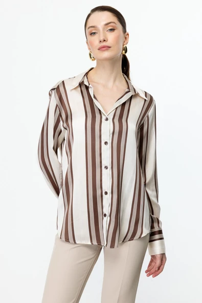 54326 ONTEKS SATEN DESENLİ GÖMLEK - Resim 5