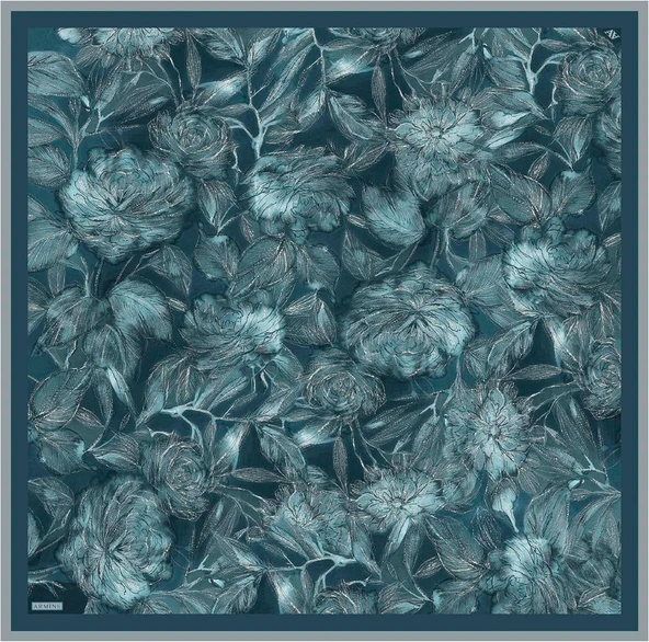 Çiçek Desenli Twill İpek Eşarp -2025/2026 -9409D - Resim 4