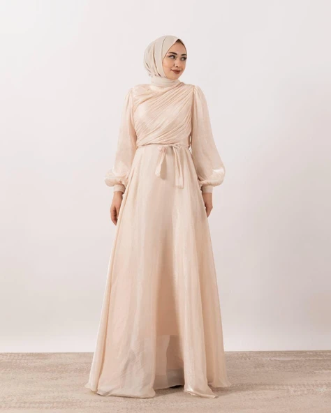 3023 STİLİFE GÖĞÜS DRAPE ELBİSE - Resim 10