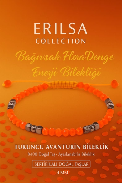 Sertifikalı Bağırsak Flora Denge Enerji Bilekliği - Turuncu Aventurin Terahertz Doğal Taş 4 mm ürün görseli