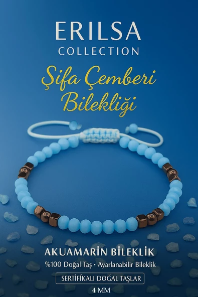 Sertifikalı Şifa Çemberi Enerji Bilekliği – Akuamarin Terahertz Doğal Taş İnce Model ürün görseli