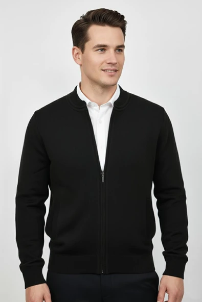 Erkek Hakim Yaka Astarlı Triko Fermuarlı Mont BGL-ST04832 - Resim 6