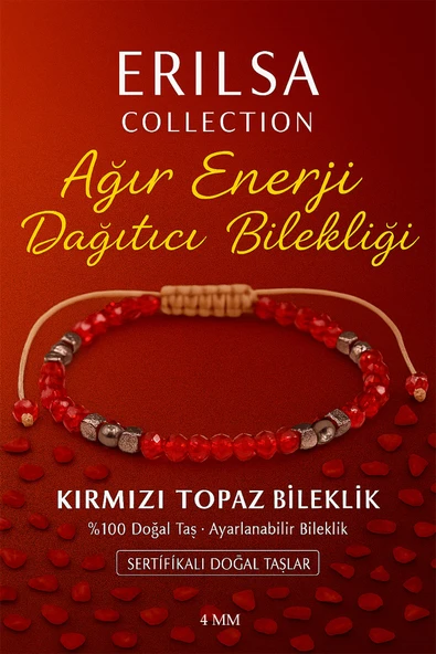 Sertifikalı Ağır Enerji Dağıtıcı Koruyucu Bileklik - Kırmızı Topaz Terahertz Doğal Taş ürün görseli