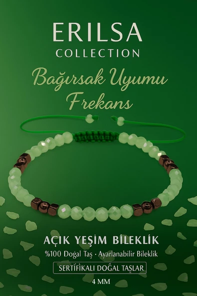 Sertifikalı Bağırsak Uyumu Frekans Bilekliği - Açık Yeşim Terahertz Doğal Taş 4 mm ürün görseli