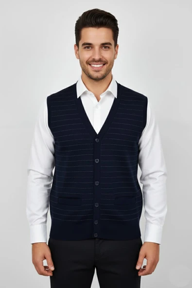 Erkek Düğmeli Yelek Cepli Çelik Örgü Klasik Kalıp BGL-ST04836 - Resim 3