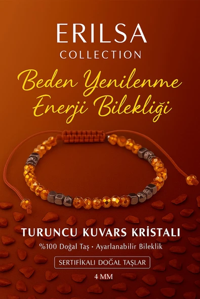 Sertifikalı Beden Yenilenmesi ve Enerji Artışı Bilekliği -  Turuncu Kuvars Kristali Doğal Taş 4mm ürün görseli