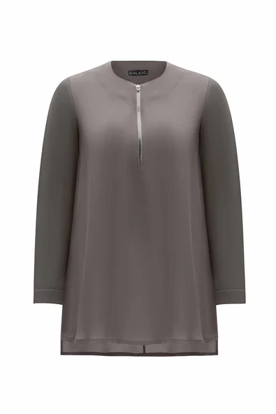 T25Y-6061 MISSDALIDA YAKASI FERMUARLI CUPRO TUNİK - Resim 7