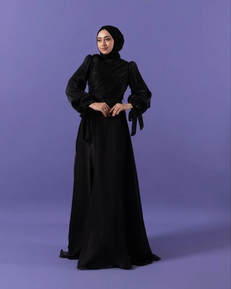 3023 STİLİFE GÖĞÜS DRAPE ELBİSE - Resim 4