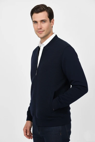 Erkek Hakim Yaka Astarlı Triko Fermuarlı Mont BGL-ST04831 - Resim 5