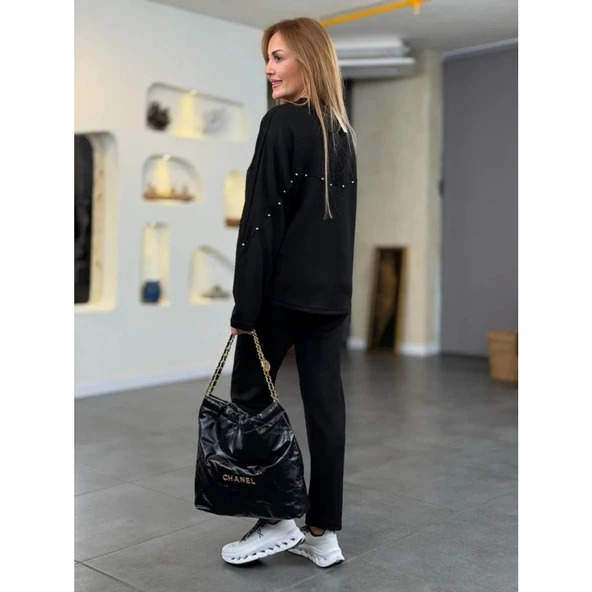 Lucky Life Lucky Life Kadın Inci Detay Modal Kumaş Ikili Takım - Resim 4