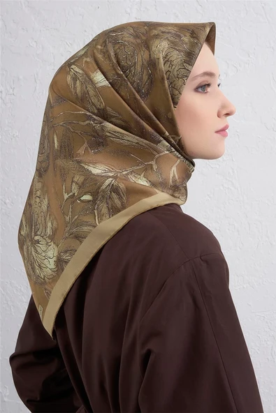 Çiçek Desenli Twill İpek Eşarp -2025/2026 -9409D - Resim 7