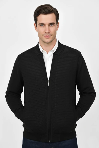 Erkek Hakim Yaka Astarlı Triko Fermuarlı Mont BGL-ST04831 ürün görseli