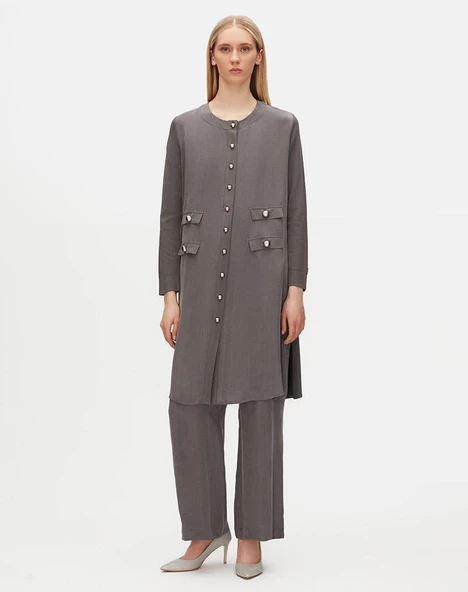 T25Y-9022 MISSDALIDA ÇİFT CEP KAPAKLI TRİKO CUPRO HIRKA - Resim 2