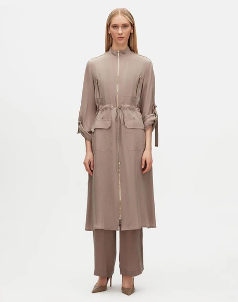 T25Y-8013 MISSDALIDA BELİ BÜZGÜLÜ CEPLİ CUPRO KAP - Resim 6