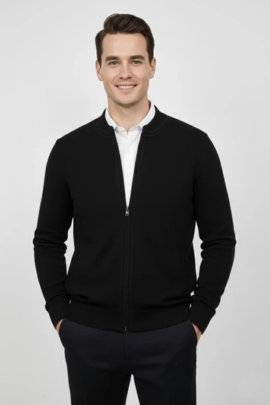 Erkek Hakim Yaka Astarlı Triko Fermuarlı Mont BGL-ST04832 - Resim 2