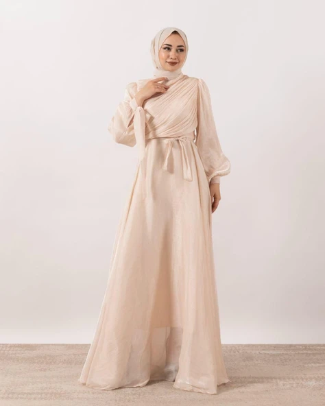 3023 STİLİFE GÖĞÜS DRAPE ELBİSE - Resim 9