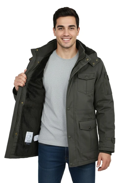 Erkek Spor Kanvas Kapüşonlu Parka M2665 BGL-ST04959 - Resim 9